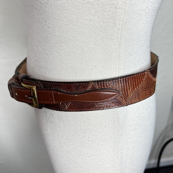 Vintage tony lama men’s brown lizard belt western cowboy style 36 main image 6